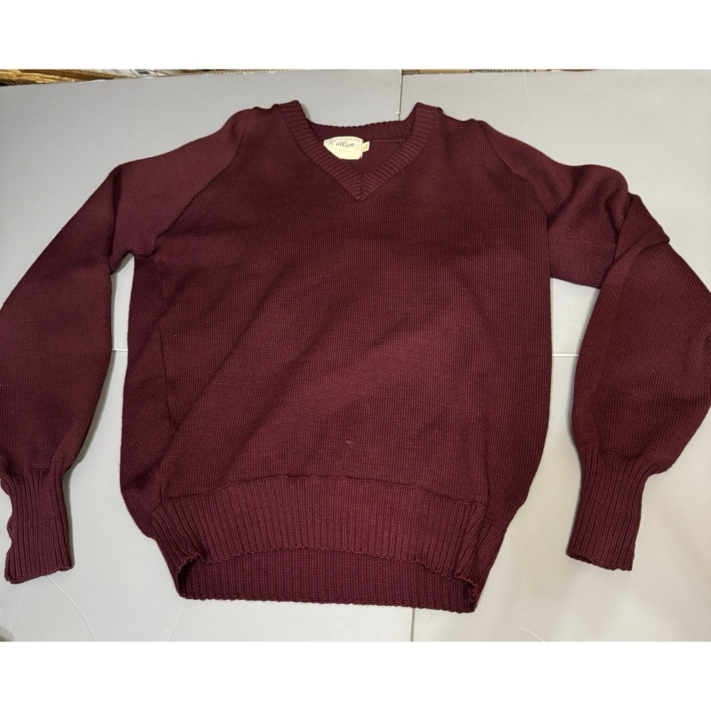 Vintage 70s Albion Knit Los Angeles V Neck Sweater Large Dark Red Tropicana Slam